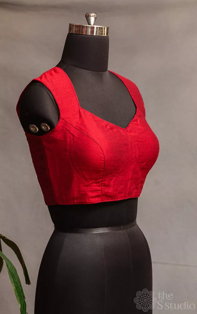 Maroon cotton sleeveless readymade blouse