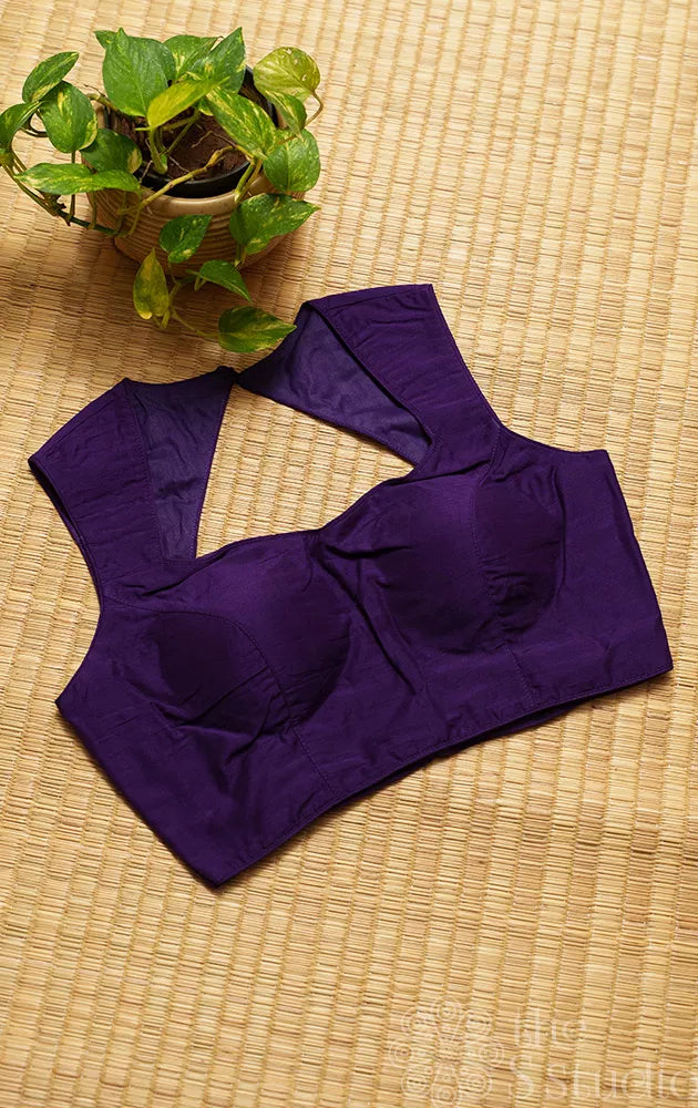 Violet cotton sleeveless readymade blouse