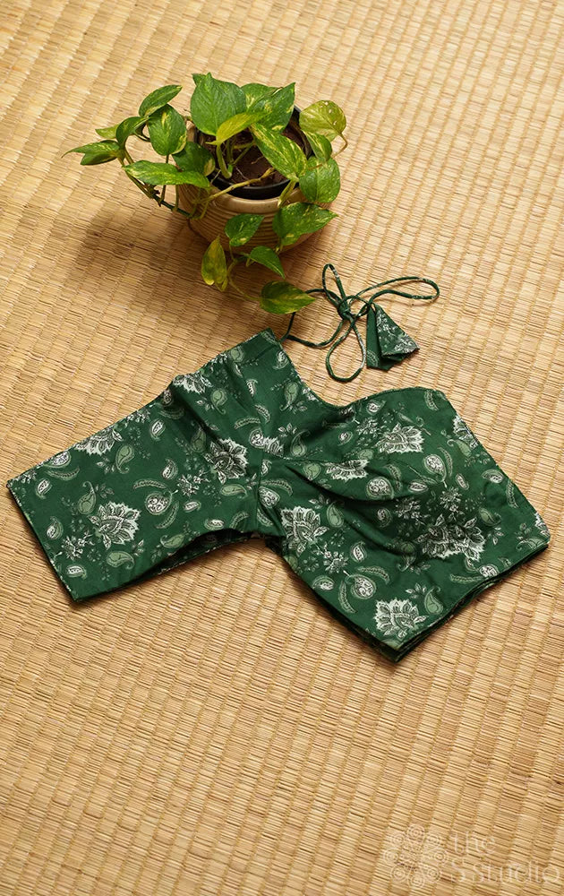 Green floral printed  cotton readymade blouse