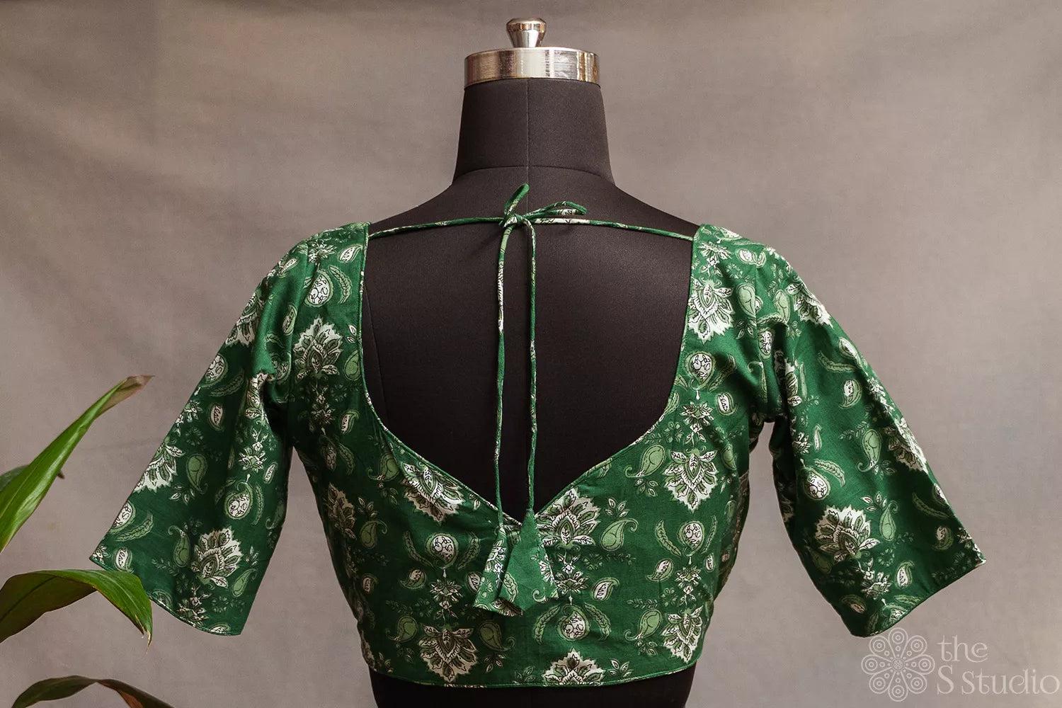 Green floral printed  cotton readymade blouse