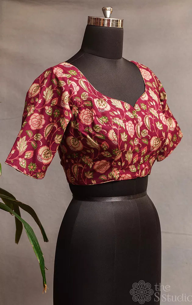 Maroon colour floral printed cotton readymade blouse
