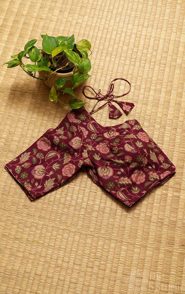 Maroon colour floral printed cotton readymade blouse