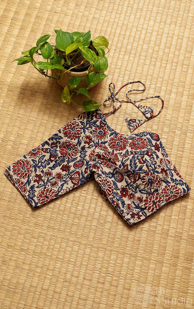 Beige floral printed cotton readymade blouse