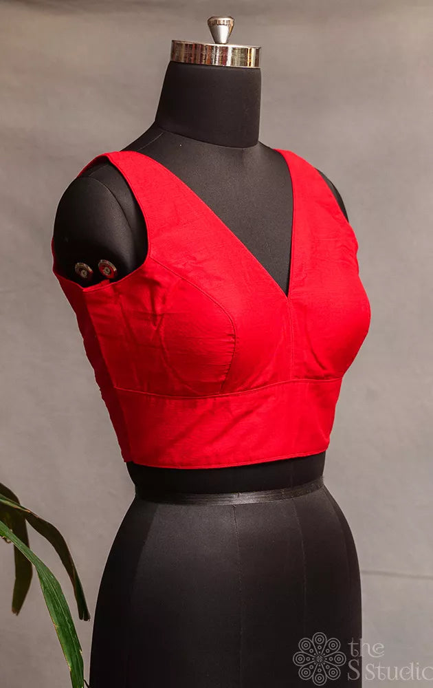 Red cotton sleeveless readymade blouse