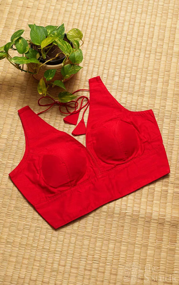 Red cotton sleeveless readymade blouse