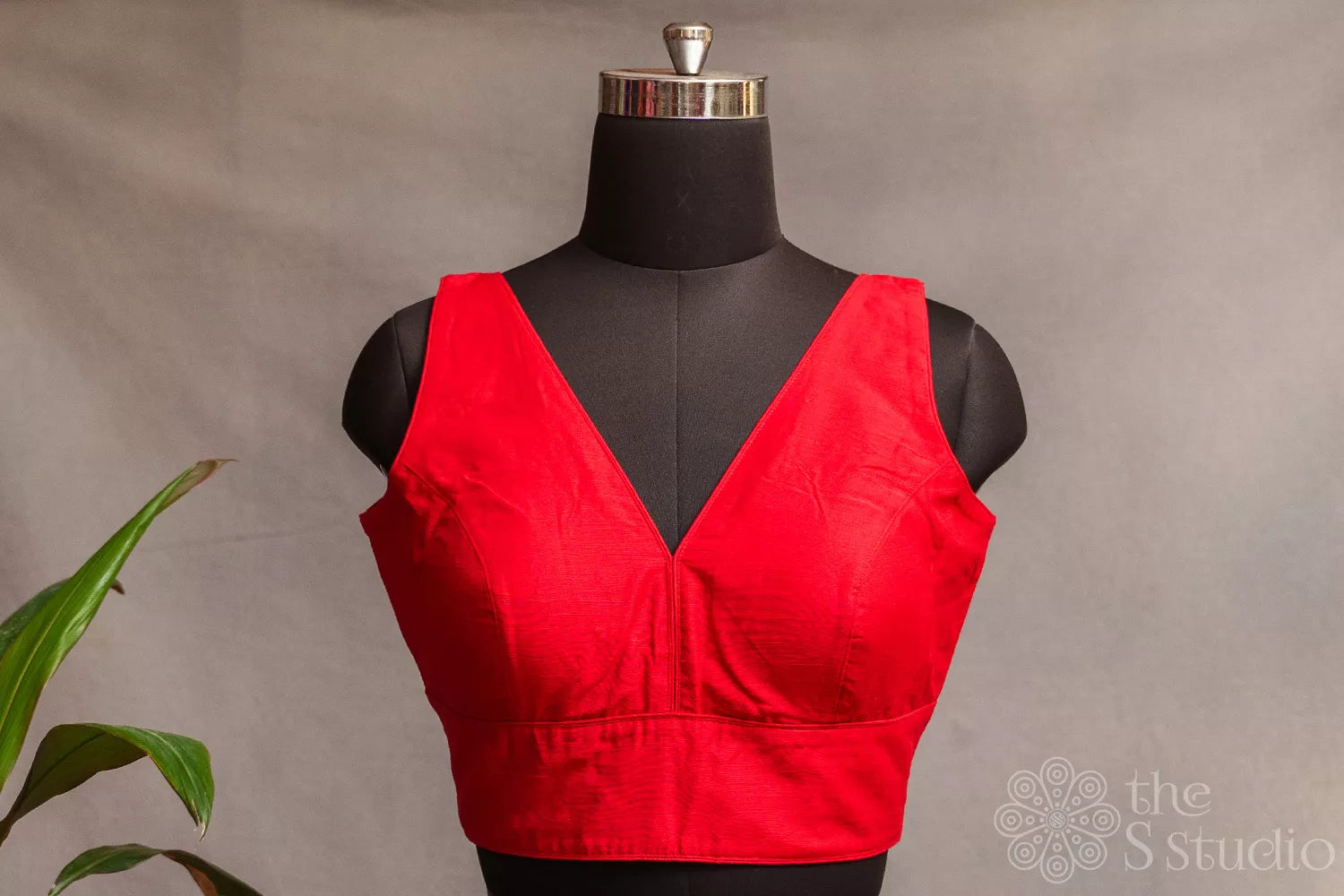 Red cotton sleeveless readymade blouse