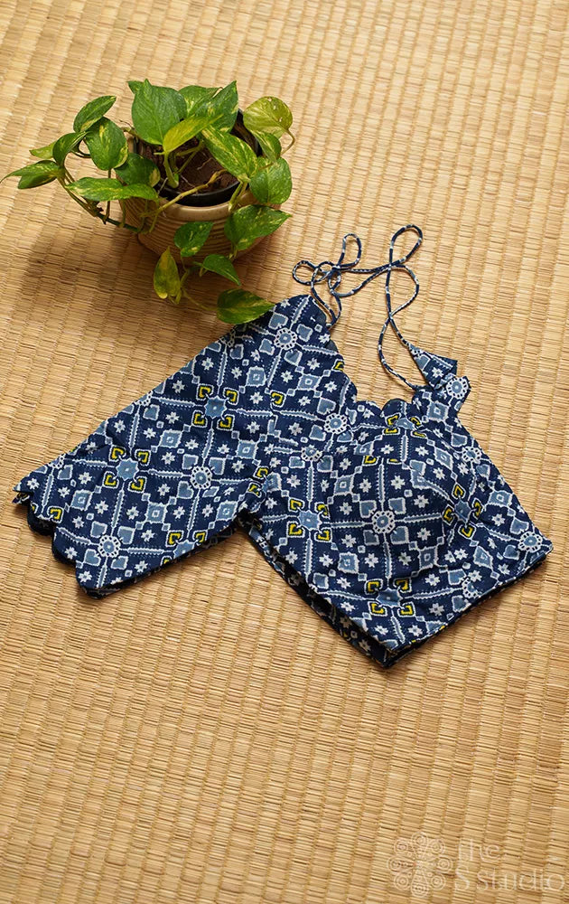 Blue printed cotton readymade blouse