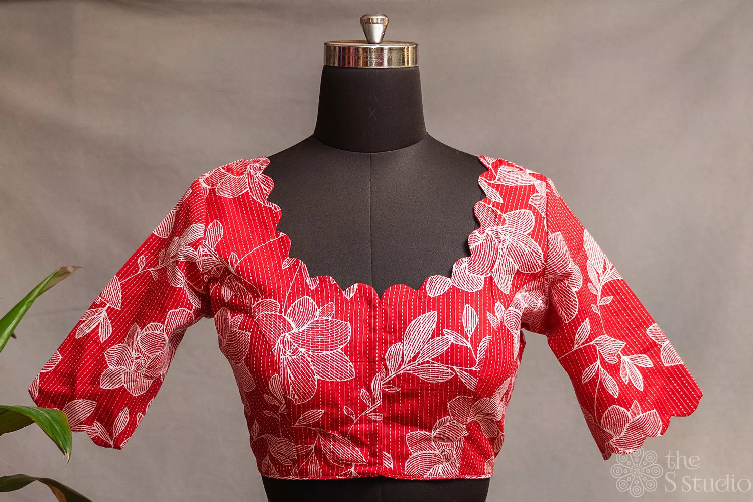 Red floral printed cotton readymade blouse
