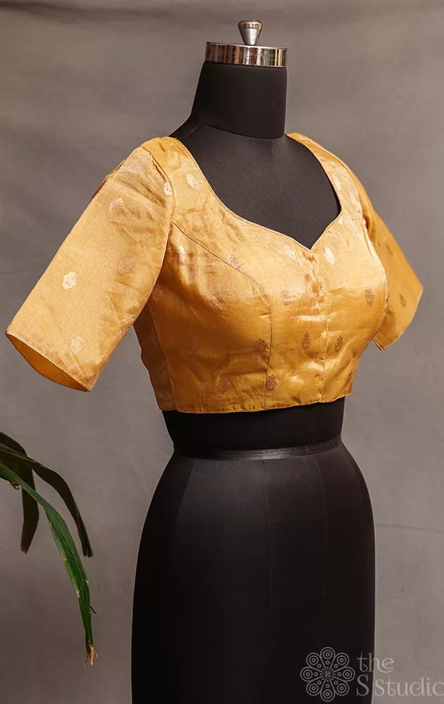 Golden tissue readymade blouse with zari buttas