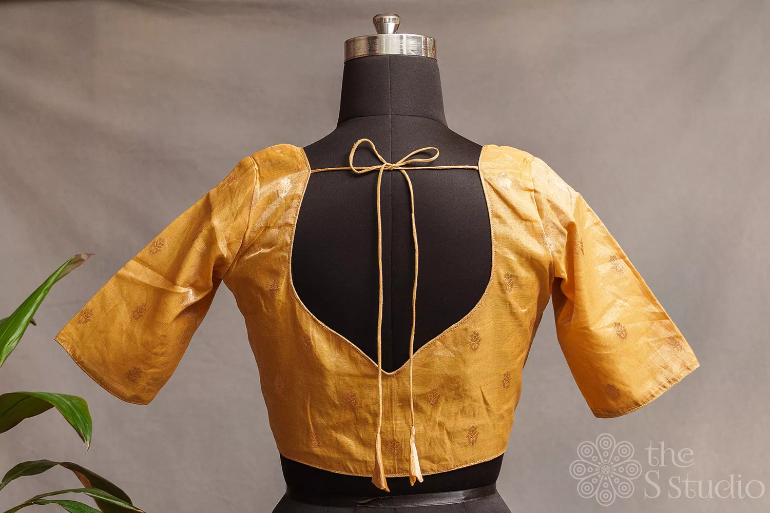 Golden tissue readymade blouse with zari buttas
