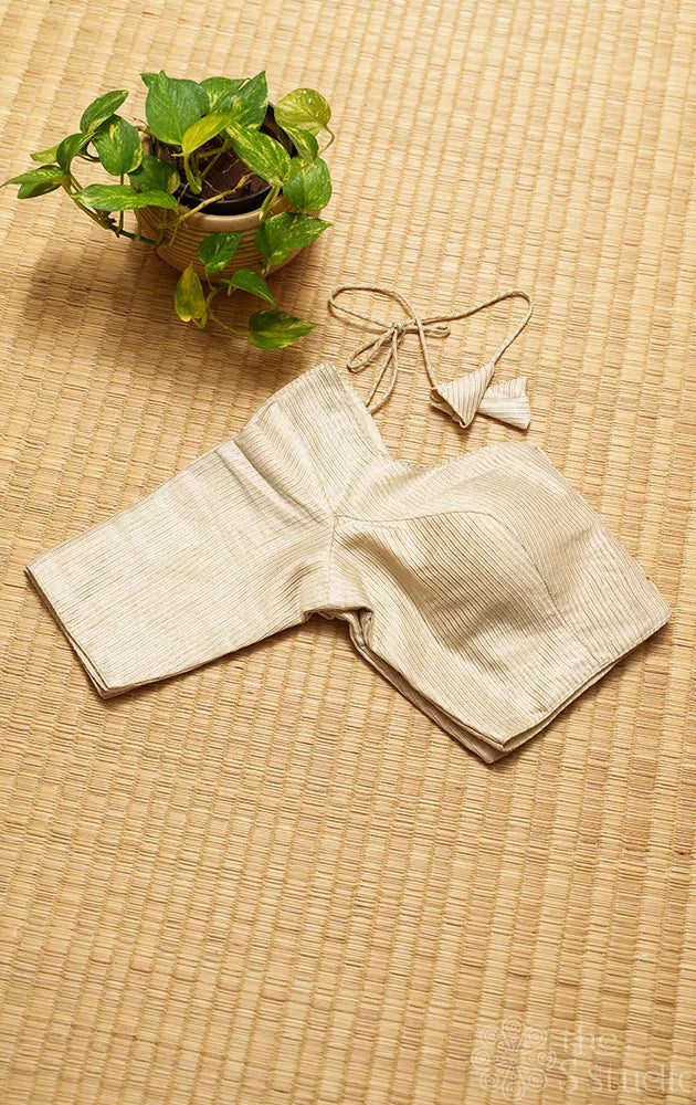 Off white tissue readymade blouse with zari stripes