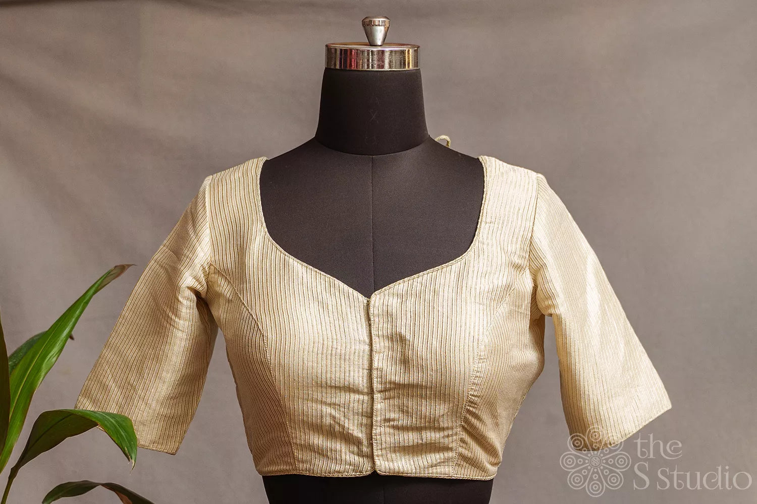 Off white tissue readymade blouse with zari stripes