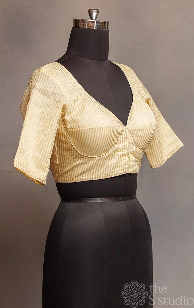 Off White Semi silk readymade blouse with zari woven lines