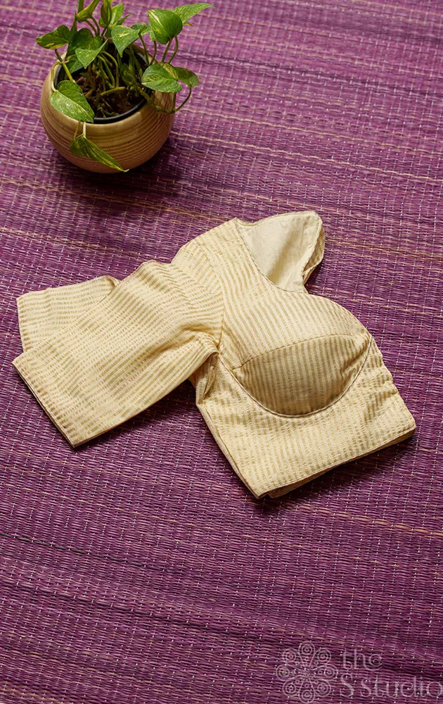Off White Semi silk readymade blouse with zari woven lines
