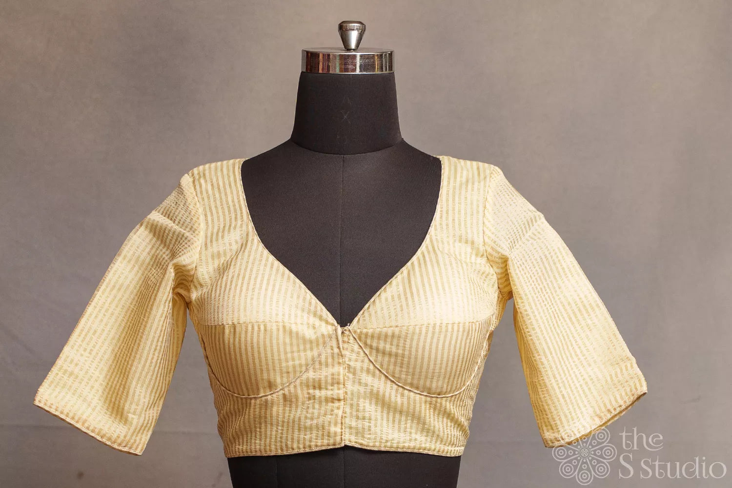 Off White Semi silk readymade blouse with zari woven lines