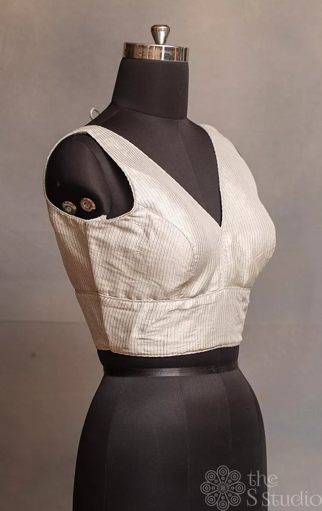 Silver grey Tissue sleeveless readymade blouse