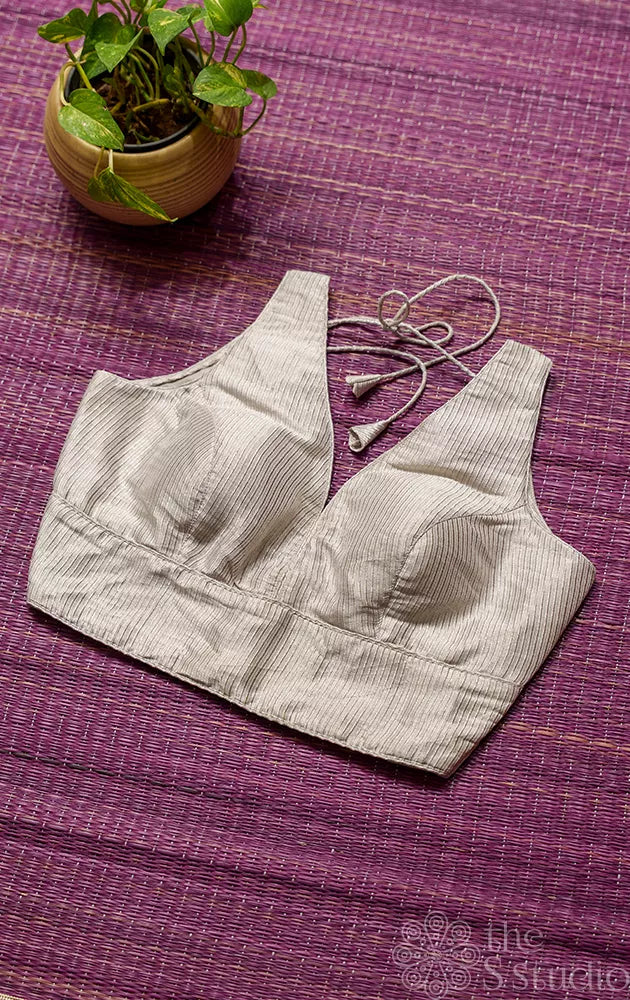 Silver grey Tissue sleeveless readymade blouse