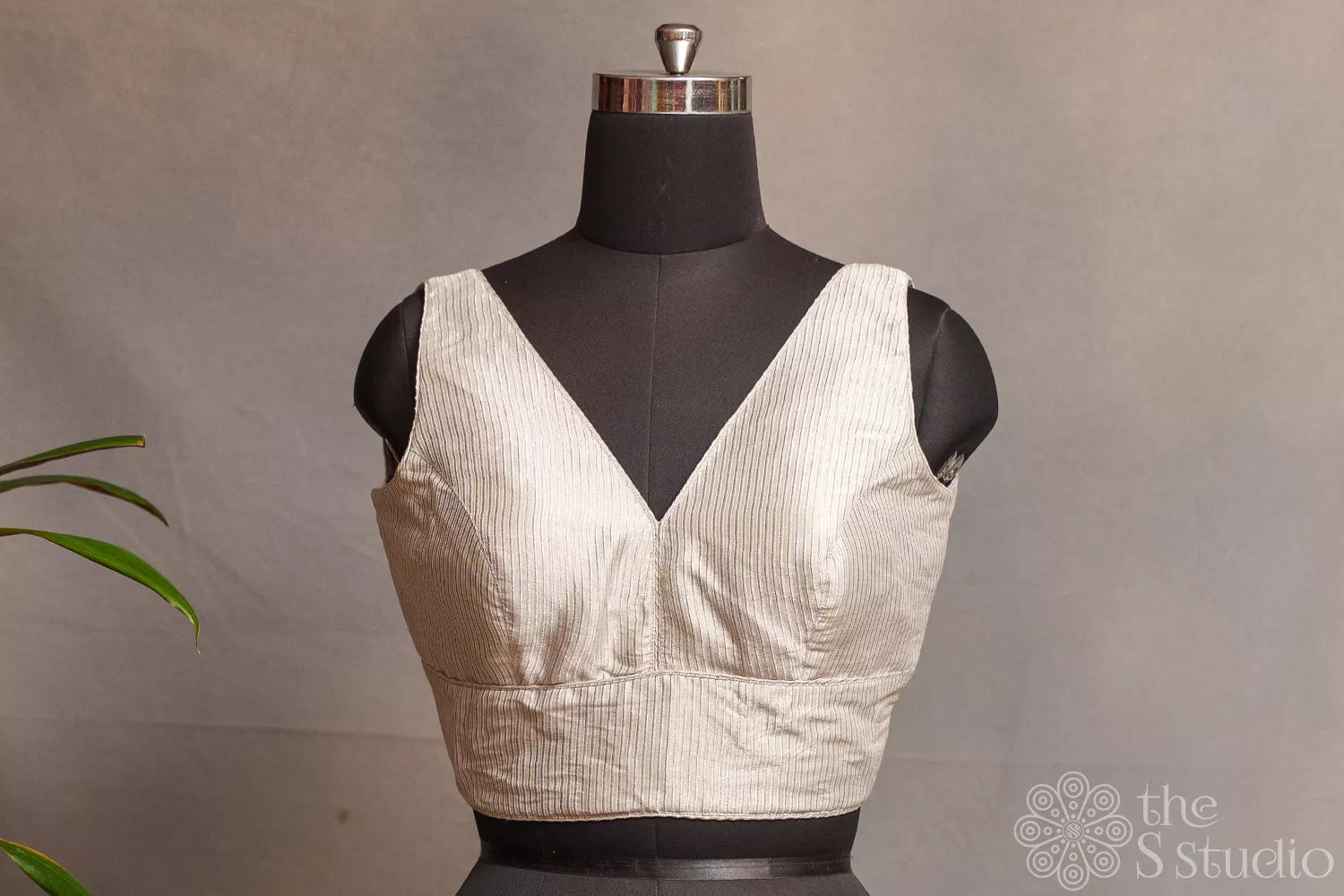 Silver grey Tissue sleeveless readymade blouse