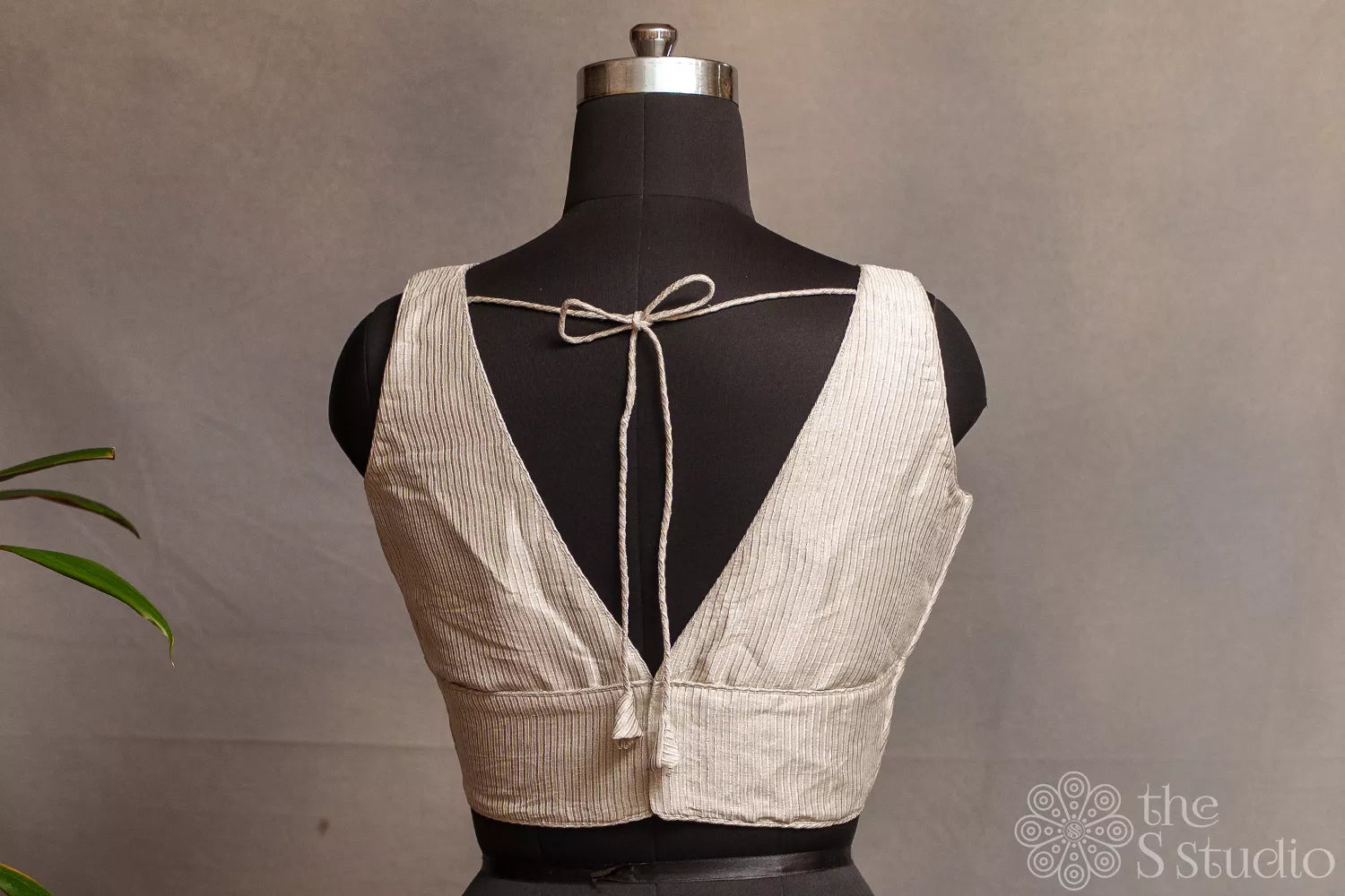 Silver grey Tissue sleeveless readymade blouse
