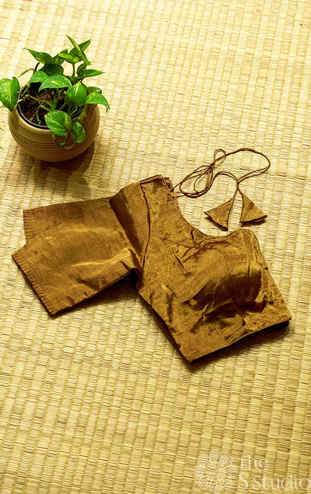 Dark gold Chanderi tissue readymade blouse
