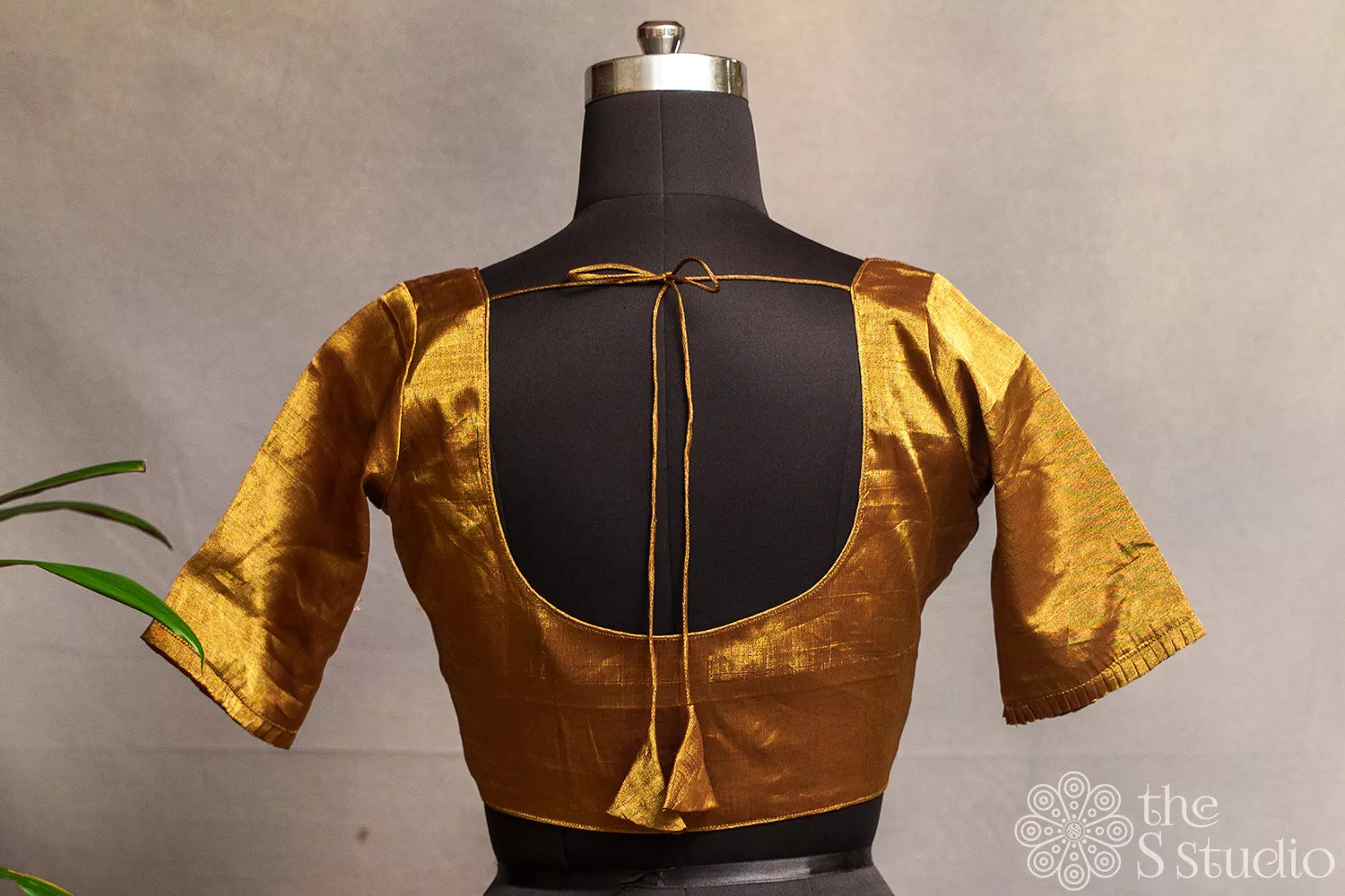 Dark gold Chanderi tissue readymade blouse