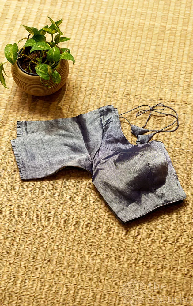 Silver colour Chanderi tissue readymade blouse
