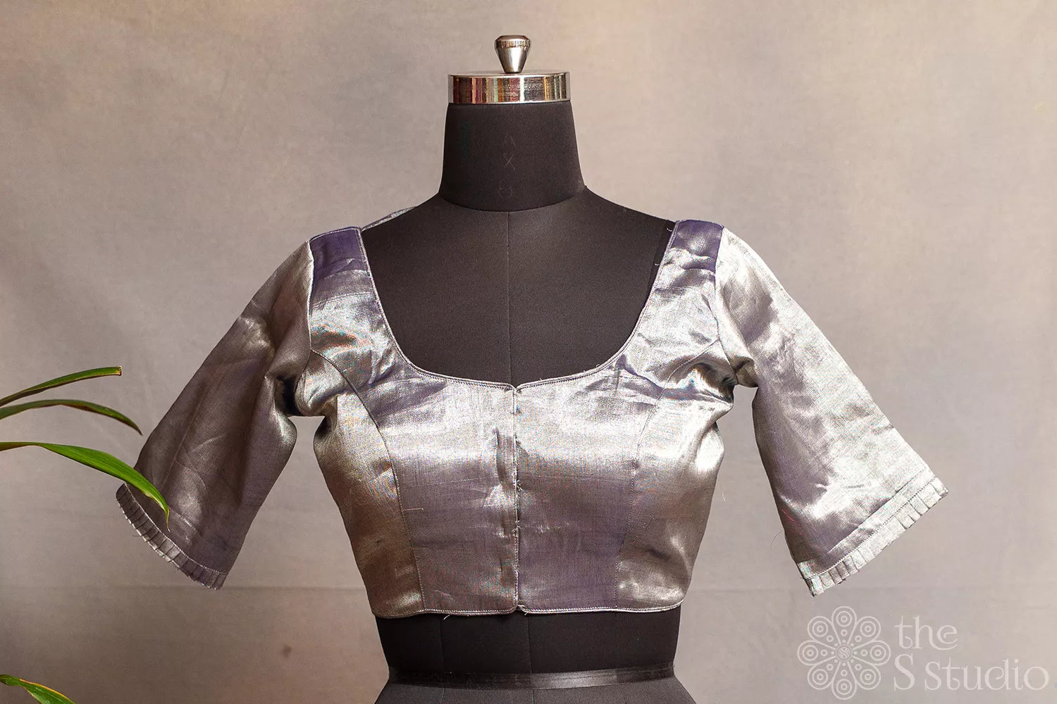 Silver colour Chanderi tissue readymade blouse