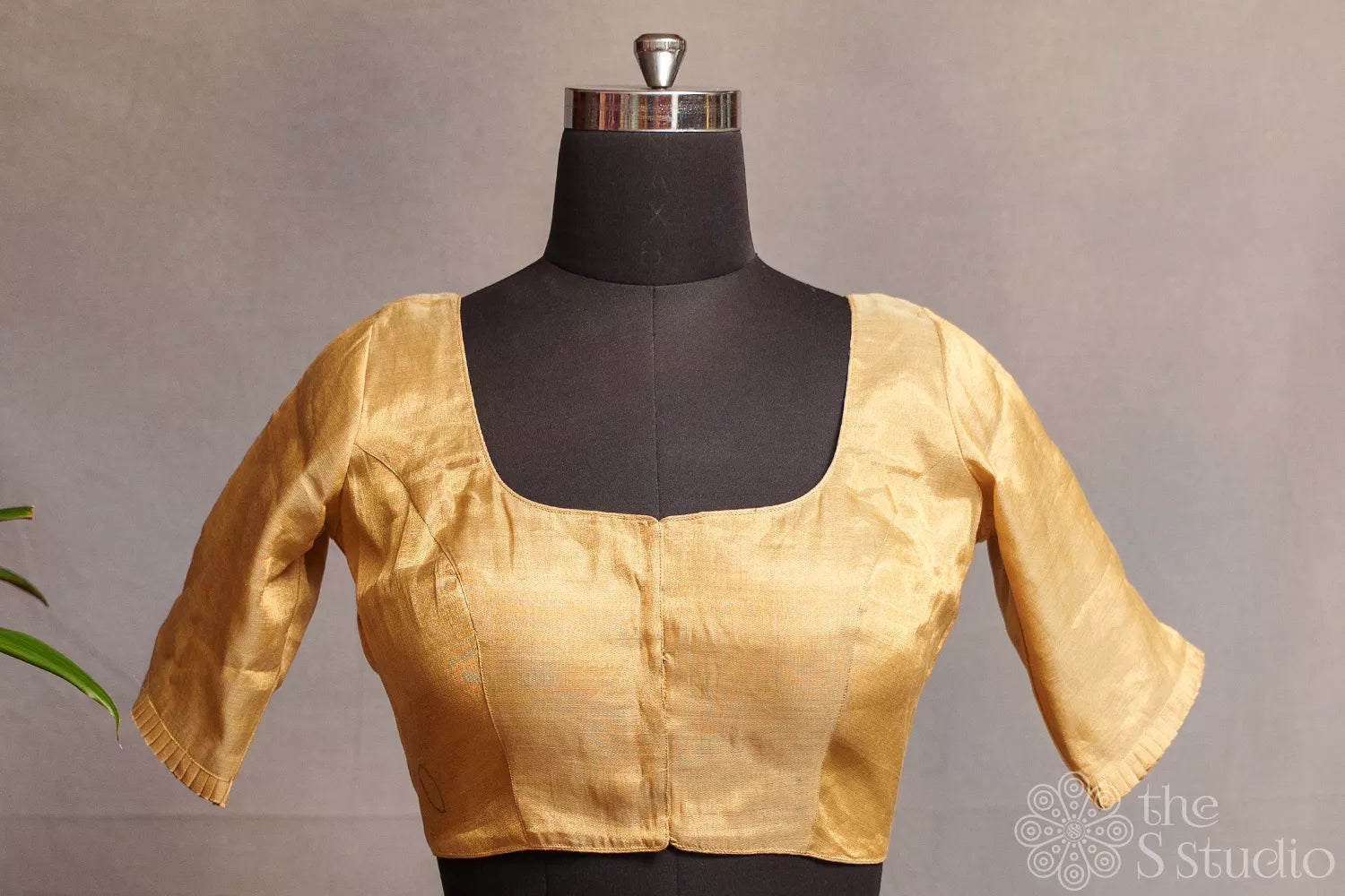Golden Chanderi tissue readymade blouse