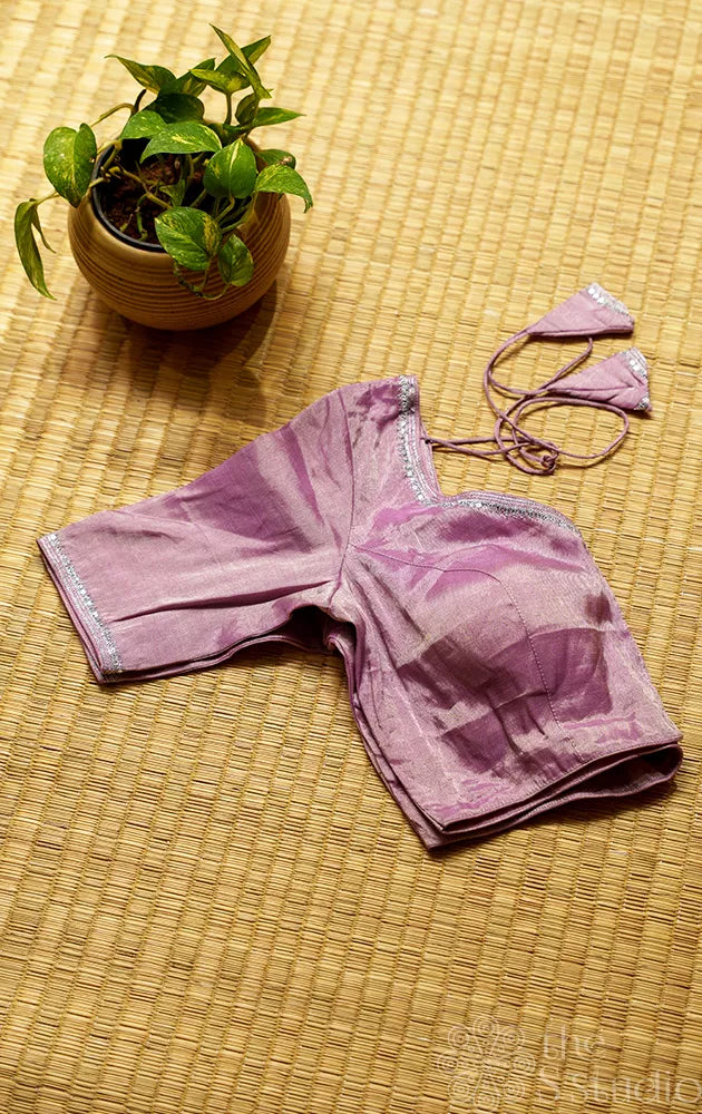 Light Pink Chanderi tissue readymade blouse with hand embroidery
