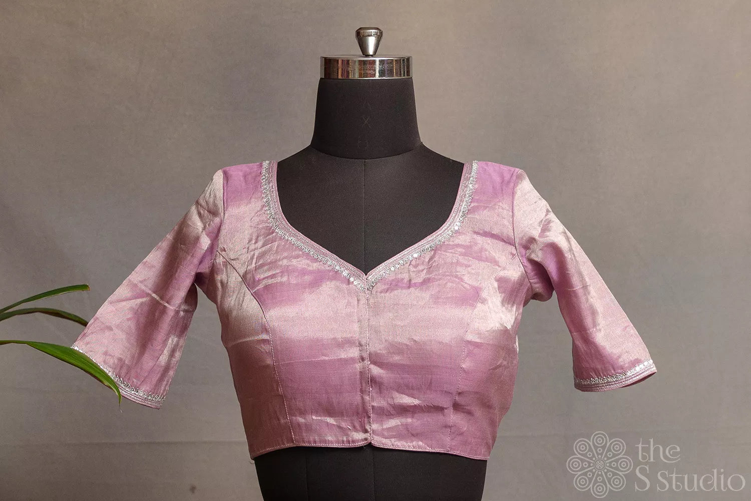 Light Pink Chanderi tissue readymade blouse with hand embroidery