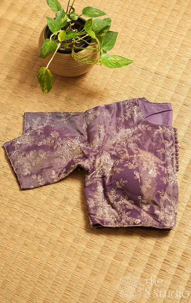 Dark lavender tissue silk readymade blouse with embroidery