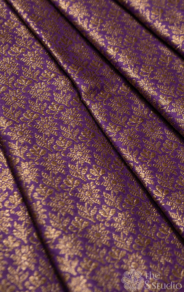 Purple floral zari buttas banarasi pure silk brocade blouse material