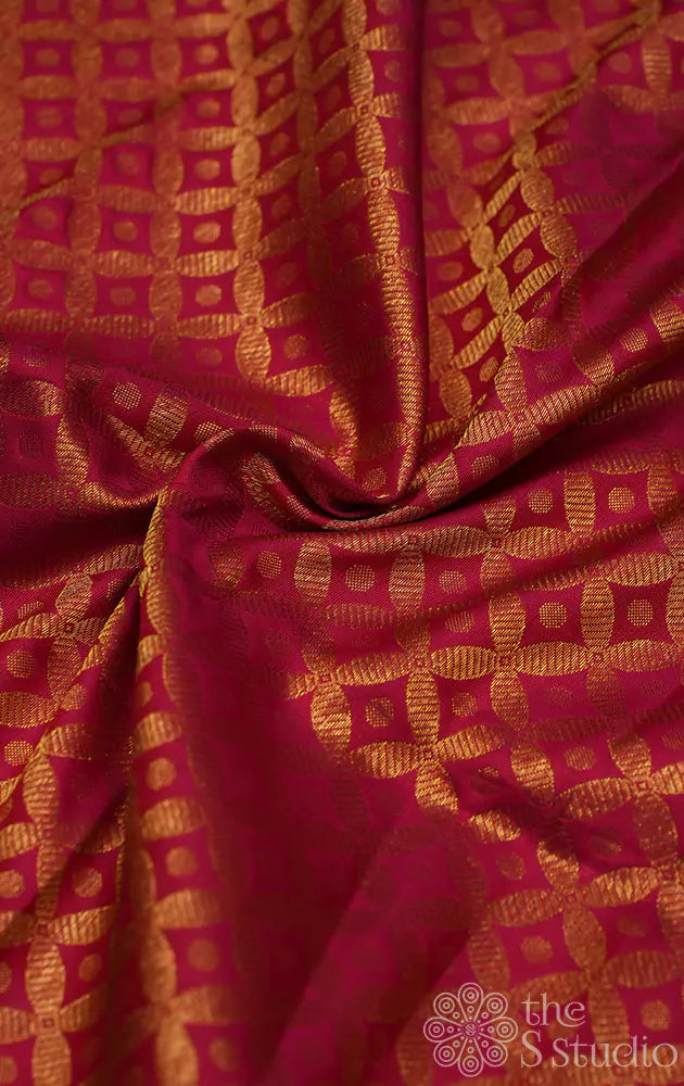 Reddish pink kanchi silk brocade blouse material