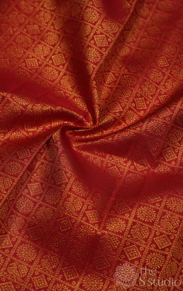 Red kanchi silk blouse material with mayil chakram buttas