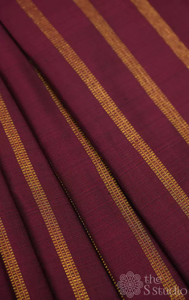 Maroon kanchi silk blouse material with vertical zari lines