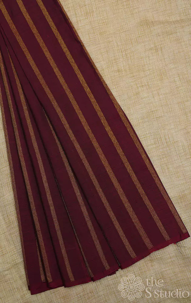 Maroon kanchi silk blouse material with vertical zari lines