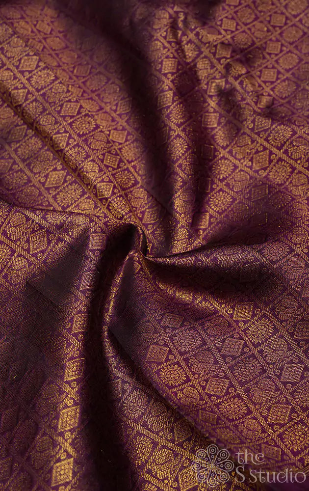 Purple kanchi silk blouse material with mayil chakram buttas