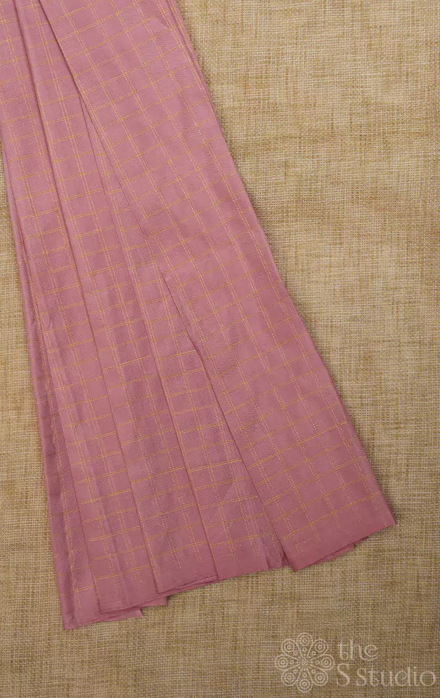 Onion pink zari checked kanchi silk blouse fabric