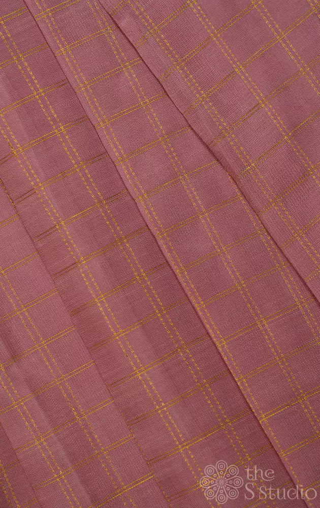 Onion pink zari checked kanchi silk blouse fabric