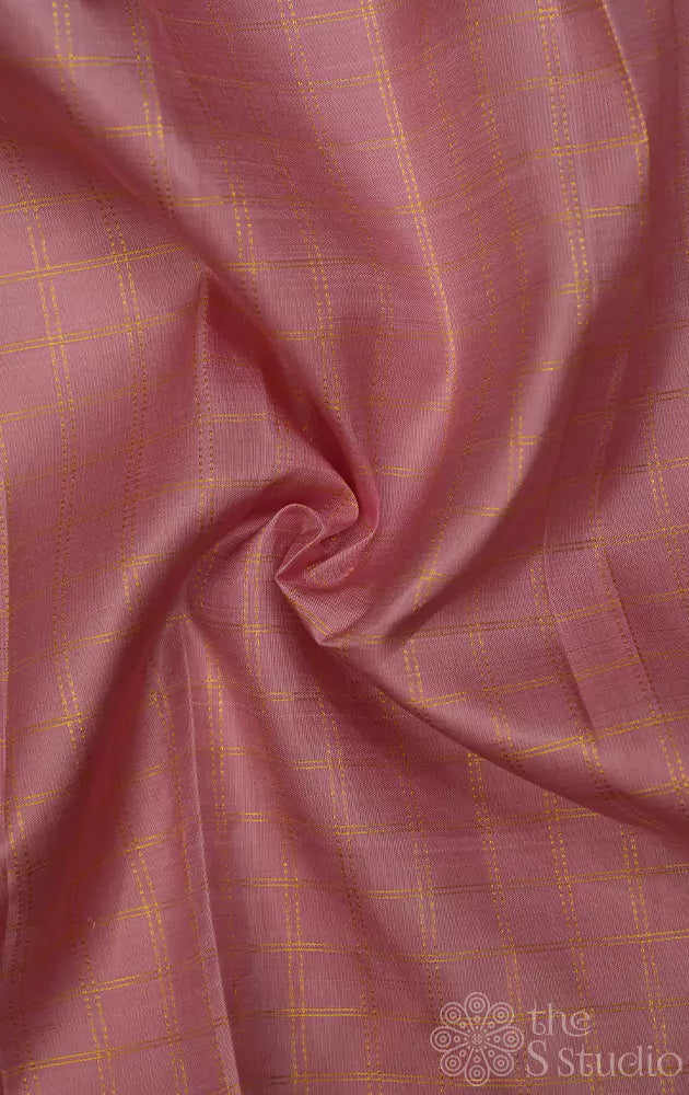 Onion pink zari checked kanchi silk blouse fabric