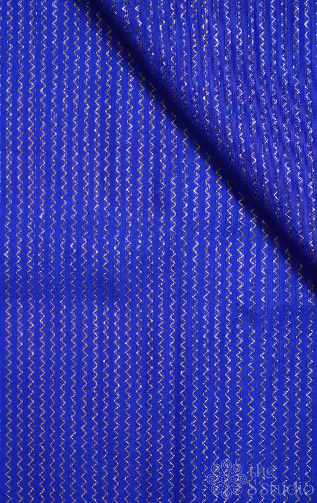 Royal blue kanchi silk blouse material with zig zag vanki  zari lines