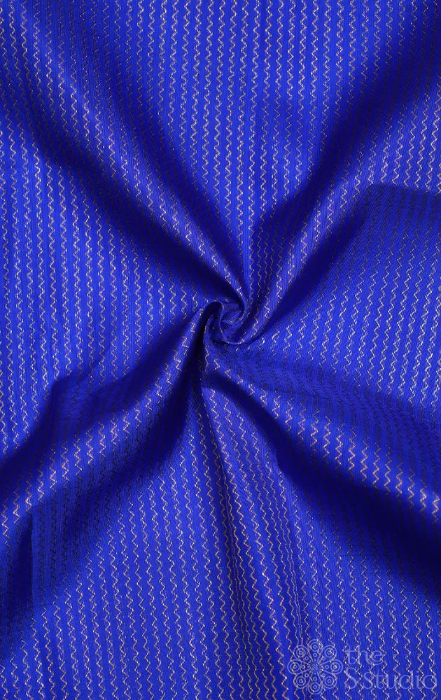 Royal blue kanchi silk blouse material with zig zag vanki  zari lines