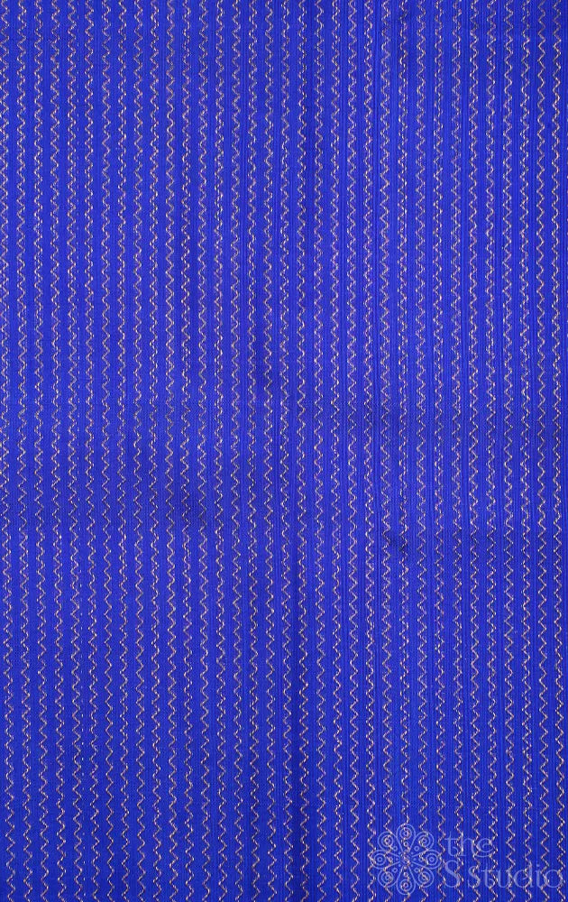 Royal blue kanchi silk blouse material with zig zag vanki  zari lines