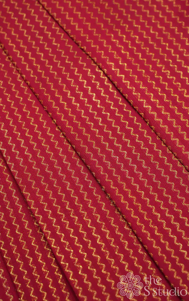 Reddish maroon kanchi silk blouse material with zig zag vertical vanki lines