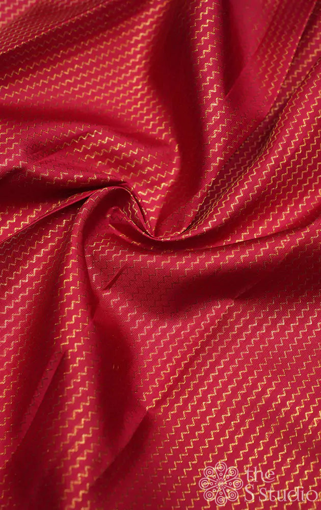 Reddish maroon kanchi silk blouse material with zig zag vertical vanki lines