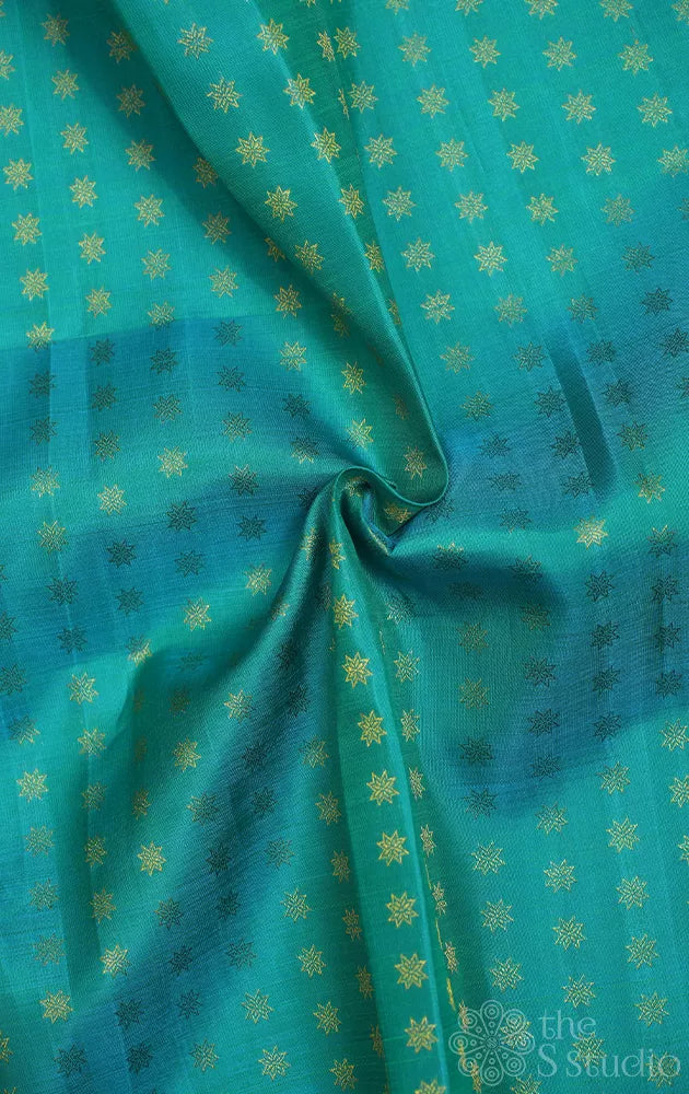 Sea green kanchi silk blouse material with small zari buttas