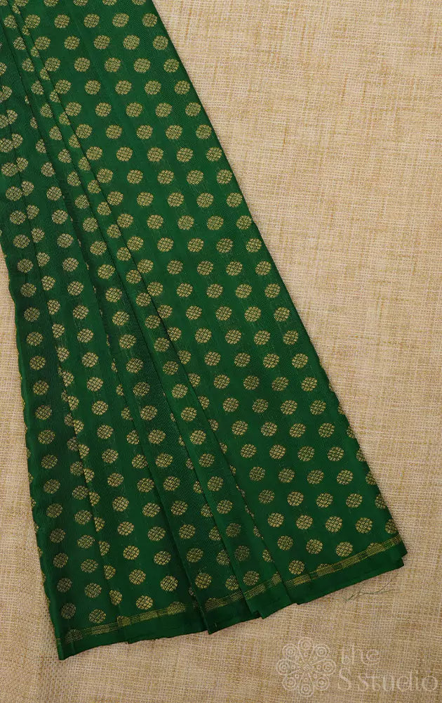 Green kanchi silk blouse material with kamalam motifs