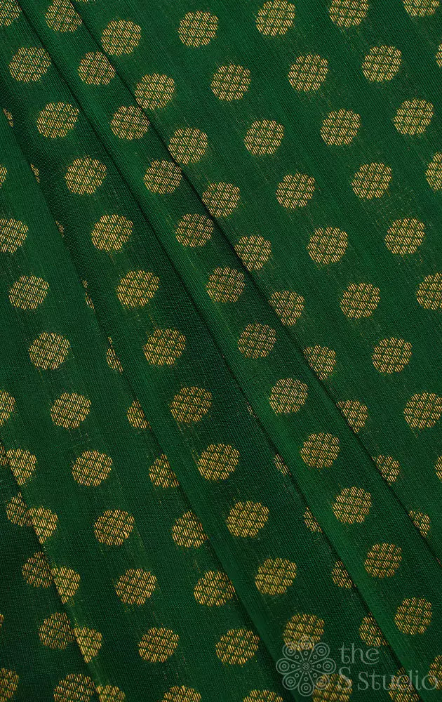 Green kanchi silk blouse material with kamalam motifs