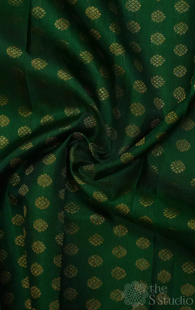 Green kanchi silk blouse material with kamalam motifs