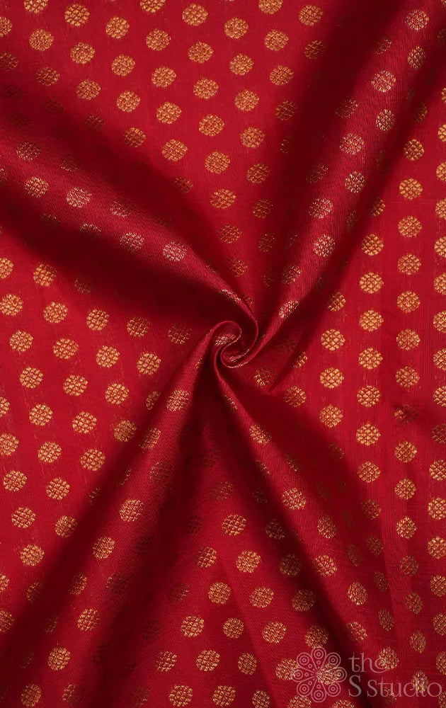Red kanchi silk blouse fabric with kamalam motifs